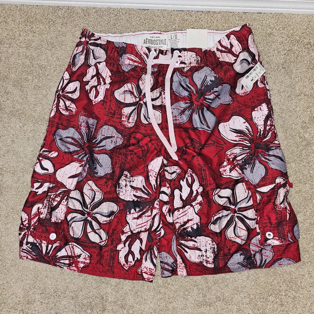 Aeropostale Swim Shorts - Mens L - NEW - Red/White